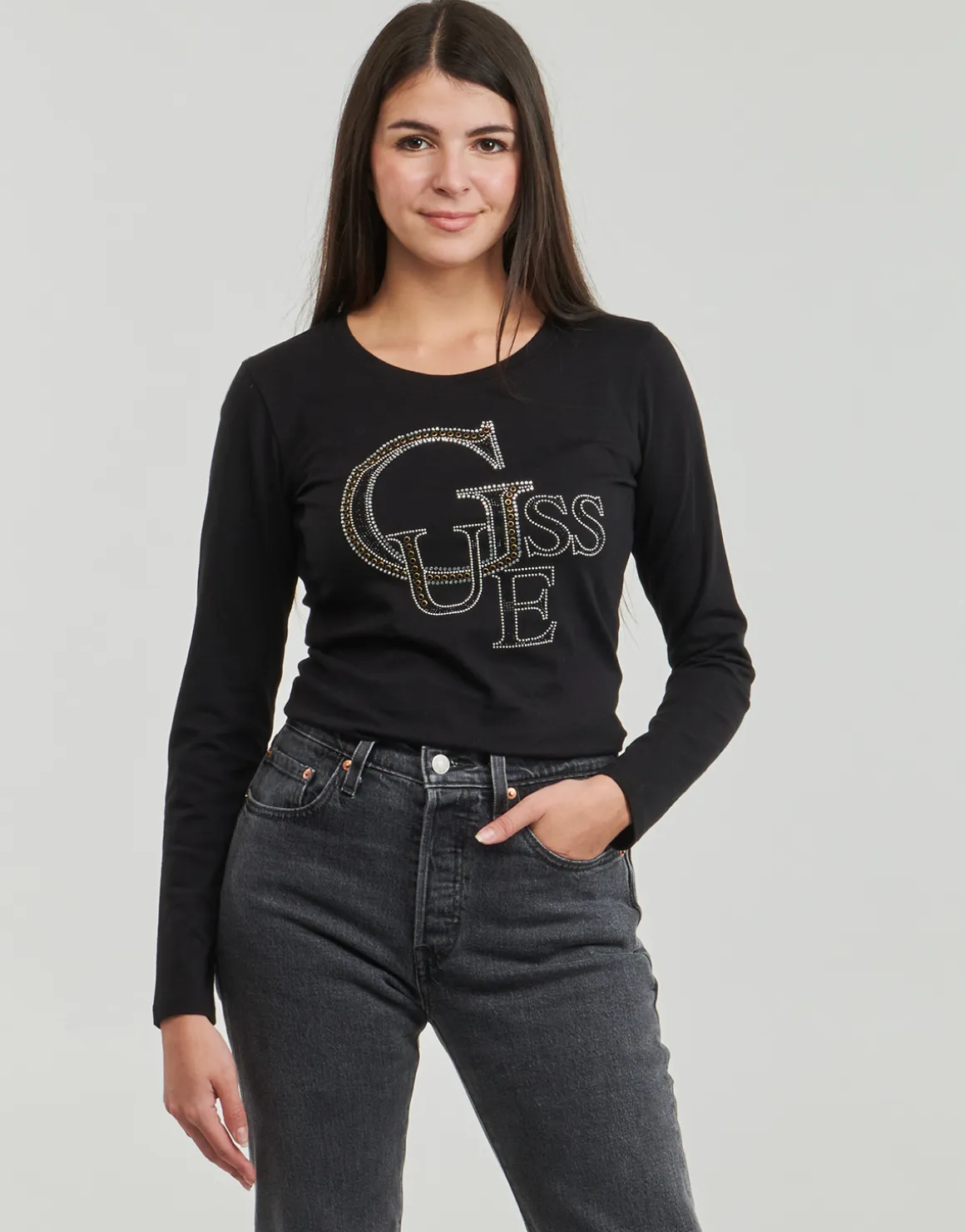 Guess - LS RN GUESS STUDDED LOGO TEE